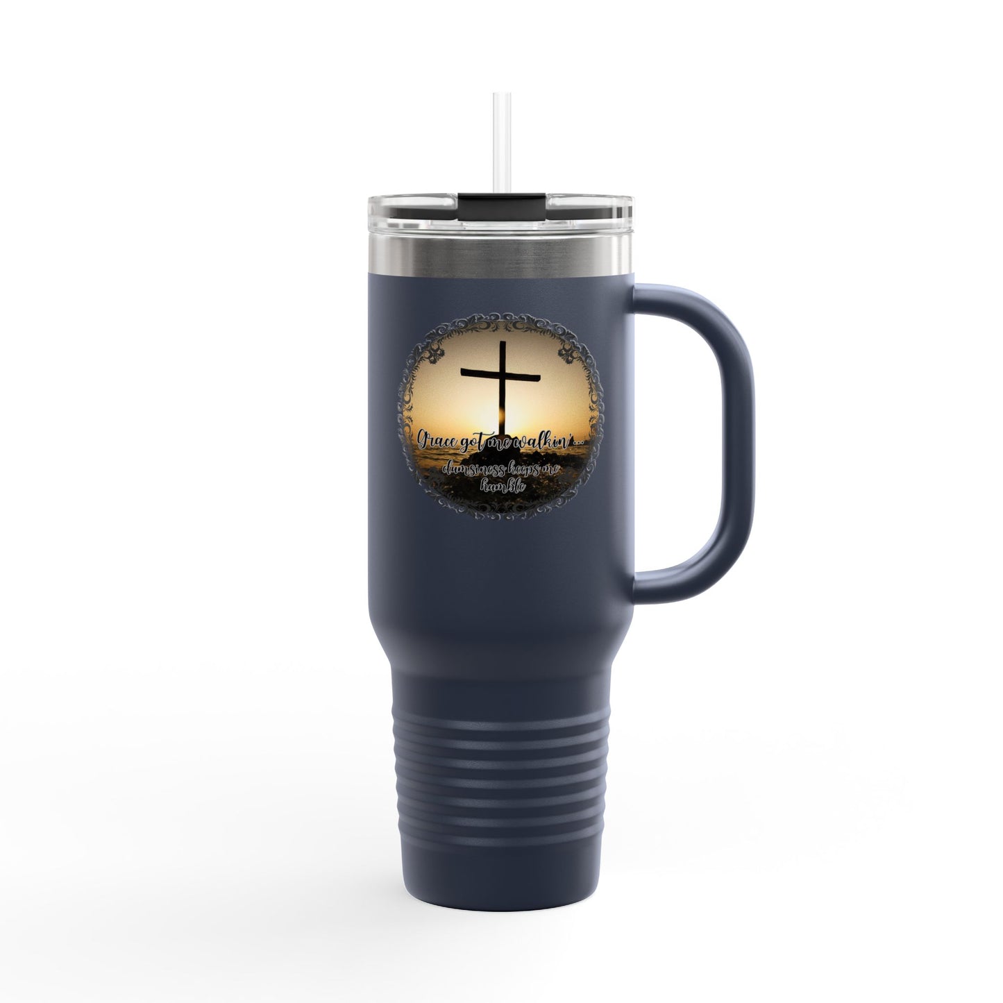 Grace Got Me Walking | 40oz Insulated Christian Travel Mug | Cross + Sun Design | 7 Colors