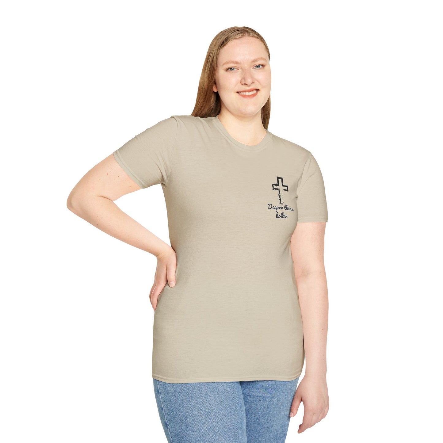 God’s Grace Runs Deeper Than Any Holler Christian Country Shirt – Faith Shirt with Mountain & Cross Back Design