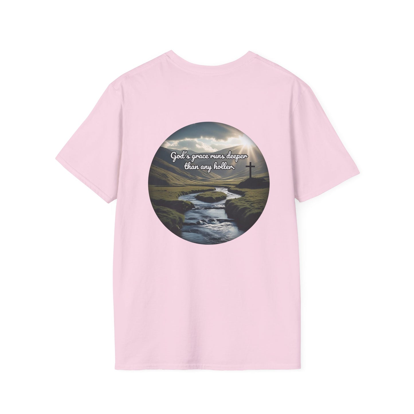 God’s Grace Runs Deeper Than Any Holler Christian Country Shirt – Faith Shirt with Mountain & Cross Back Design