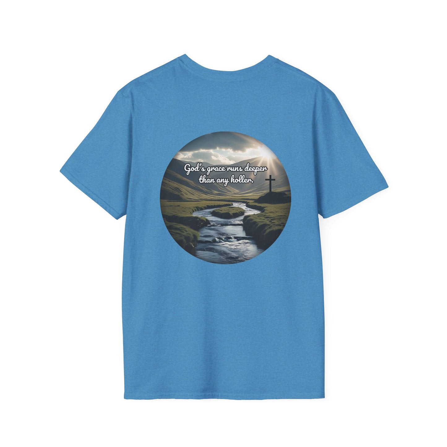 God’s Grace Runs Deeper Than Any Holler Christian Country Shirt – Faith Shirt with Mountain & Cross Back Design