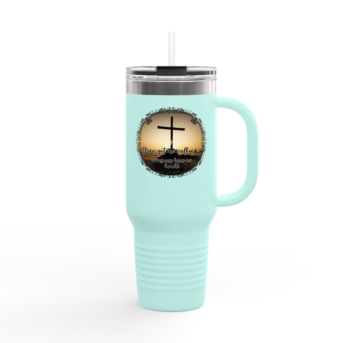 Grace Got Me Walking | 40oz Insulated Christian Travel Mug | Cross + Sun Design | 7 Colors