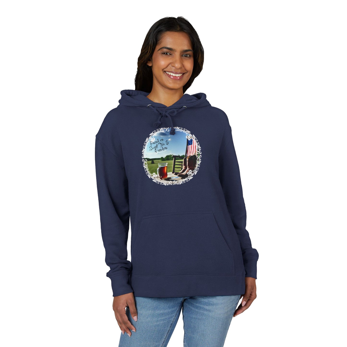 Sweet, Southern, and just a little savage. This French terry hoodie serves comfort with a side of attitude—because if you were raised on sweet tea and freedom, you already know you’re built different.