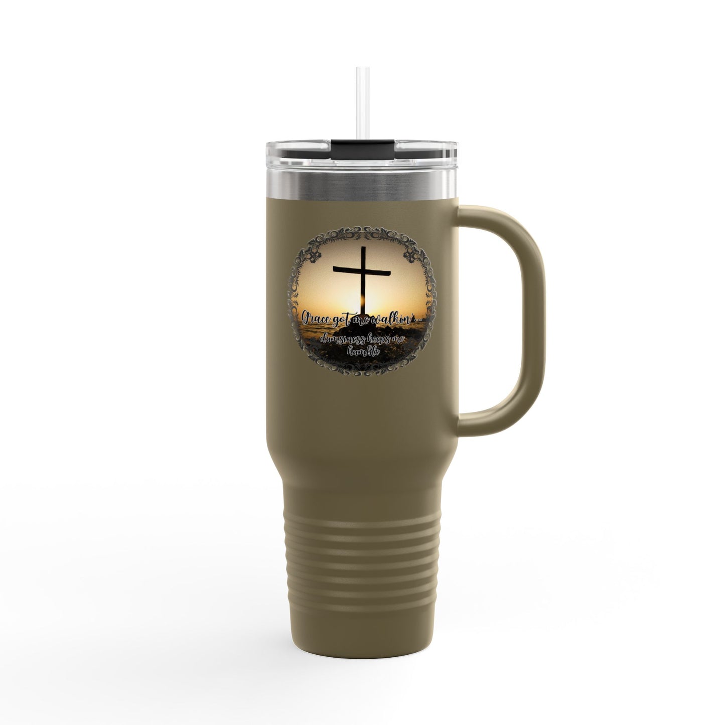 Grace Got Me Walking | 40oz Insulated Christian Travel Mug | Cross + Sun Design | 7 Colors