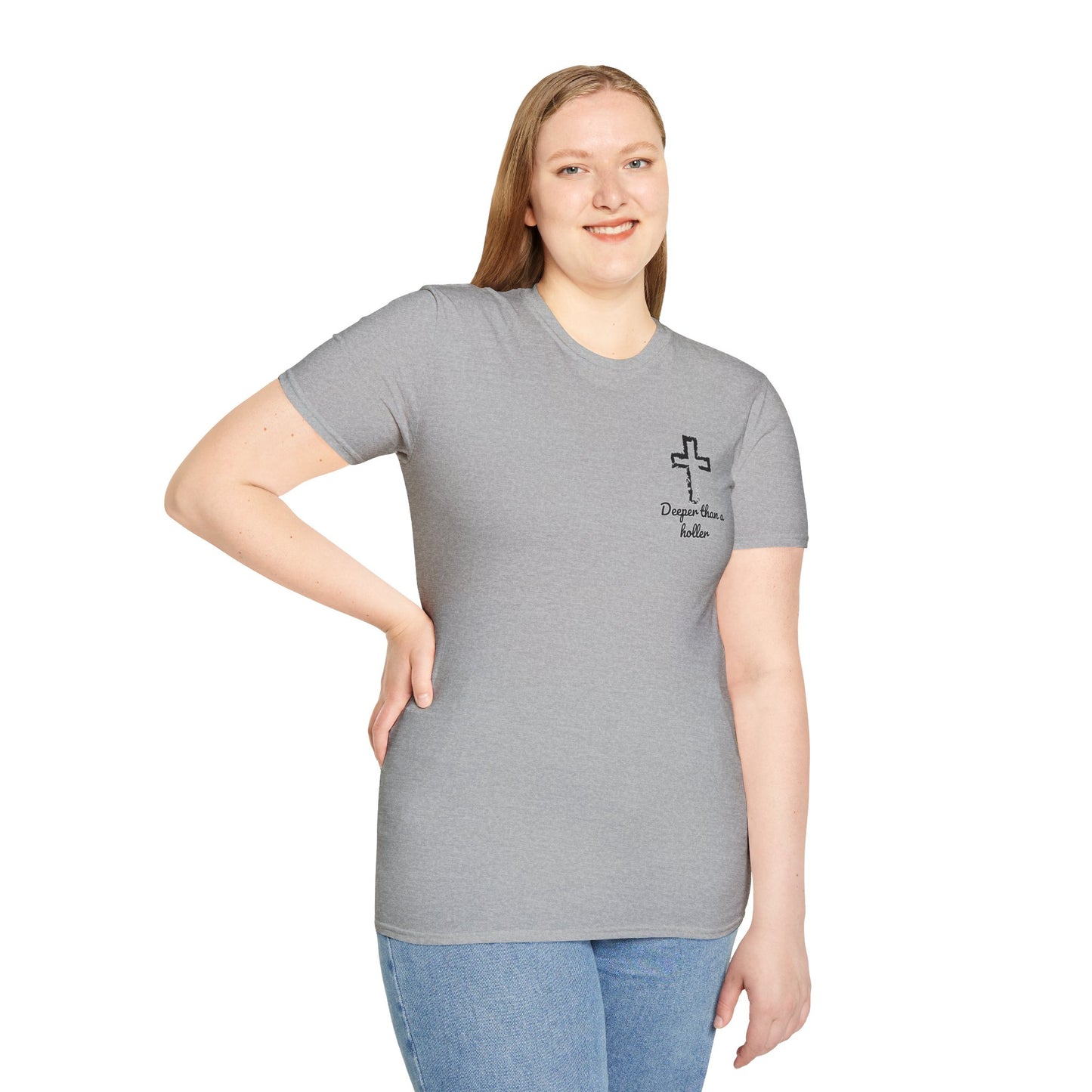 God’s Grace Runs Deeper Than Any Holler Christian Country Shirt – Faith Shirt with Mountain & Cross Back Design