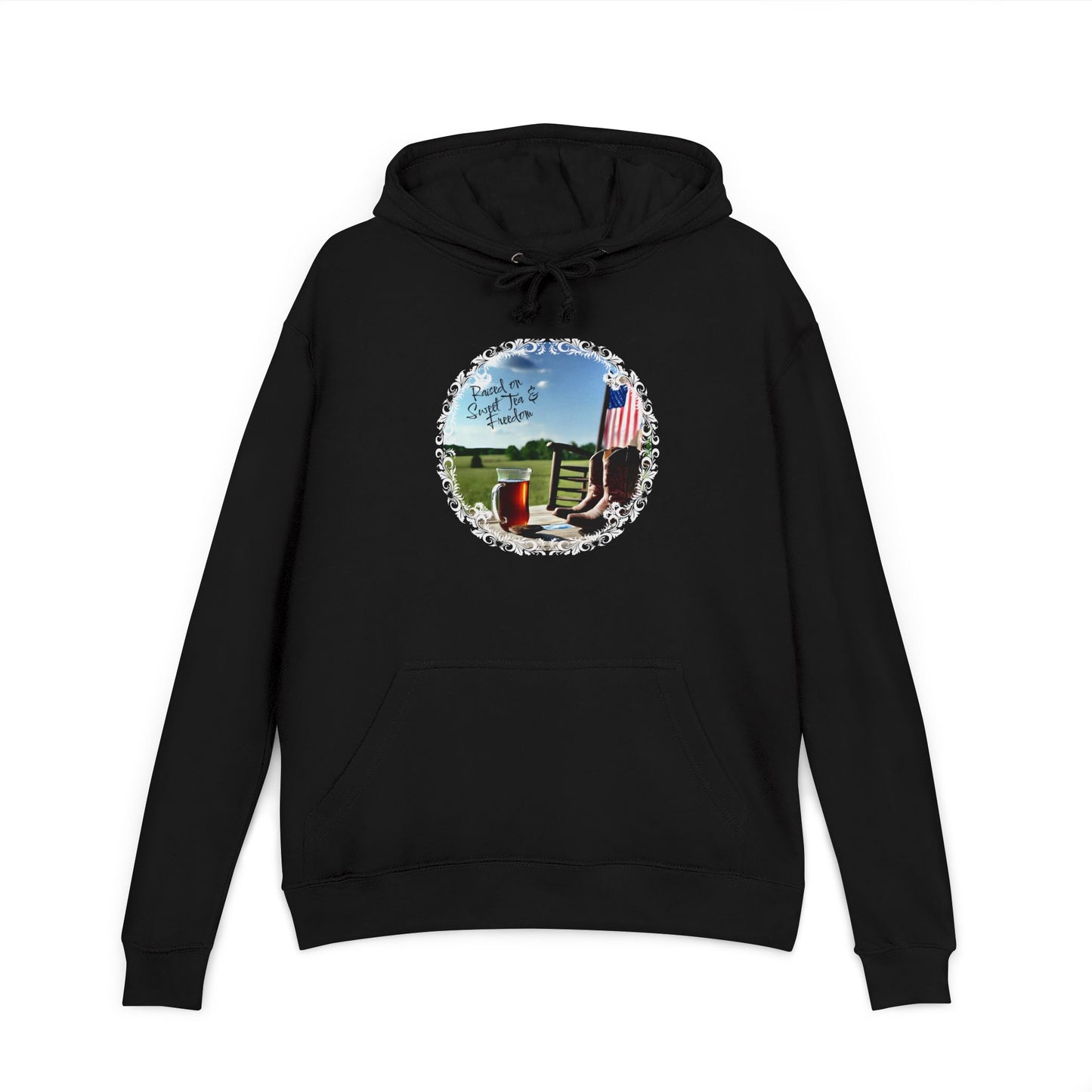 Sweet, Southern, and just a little savage. This French terry hoodie serves comfort with a side of attitude—because if you were raised on sweet tea and freedom, you already know you’re built different.
