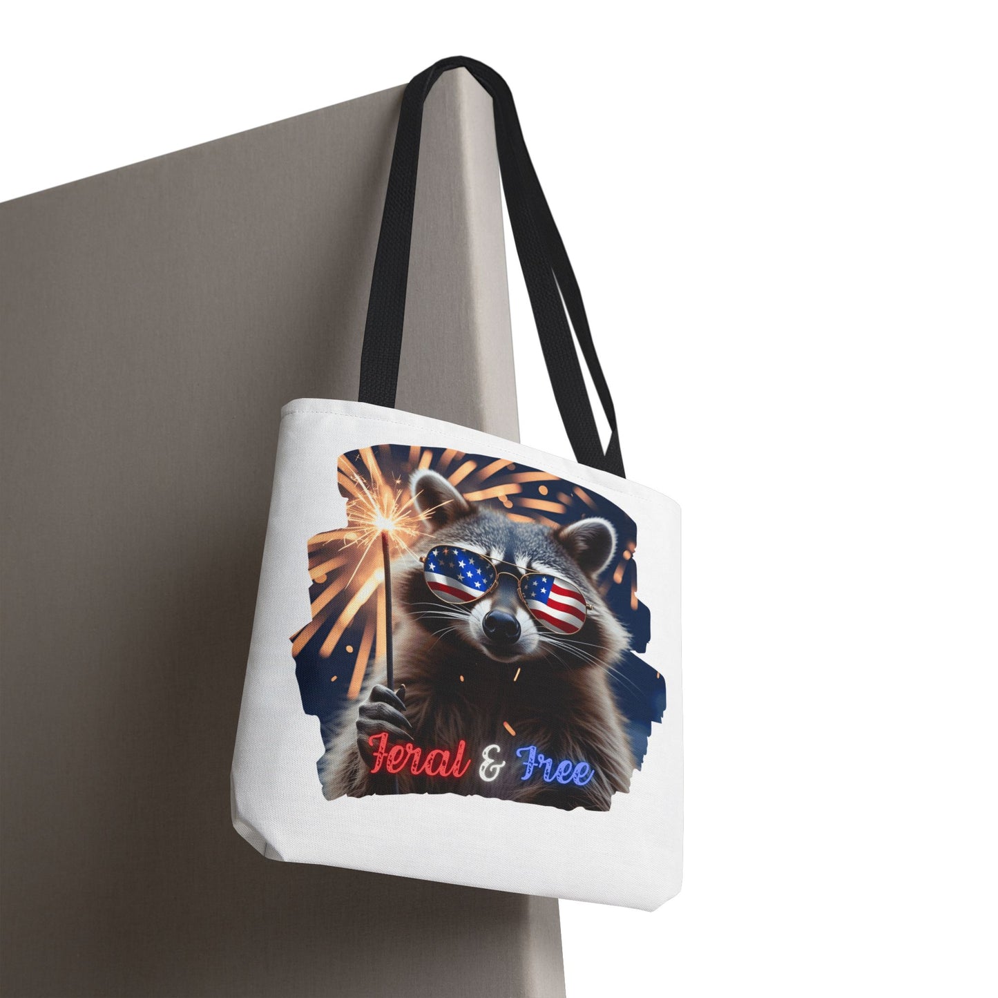Chaos never looked so patriotic. This trash panda’s rocking flag shades, a sparkler, and zero chill. Feral. Free. Explosively American.