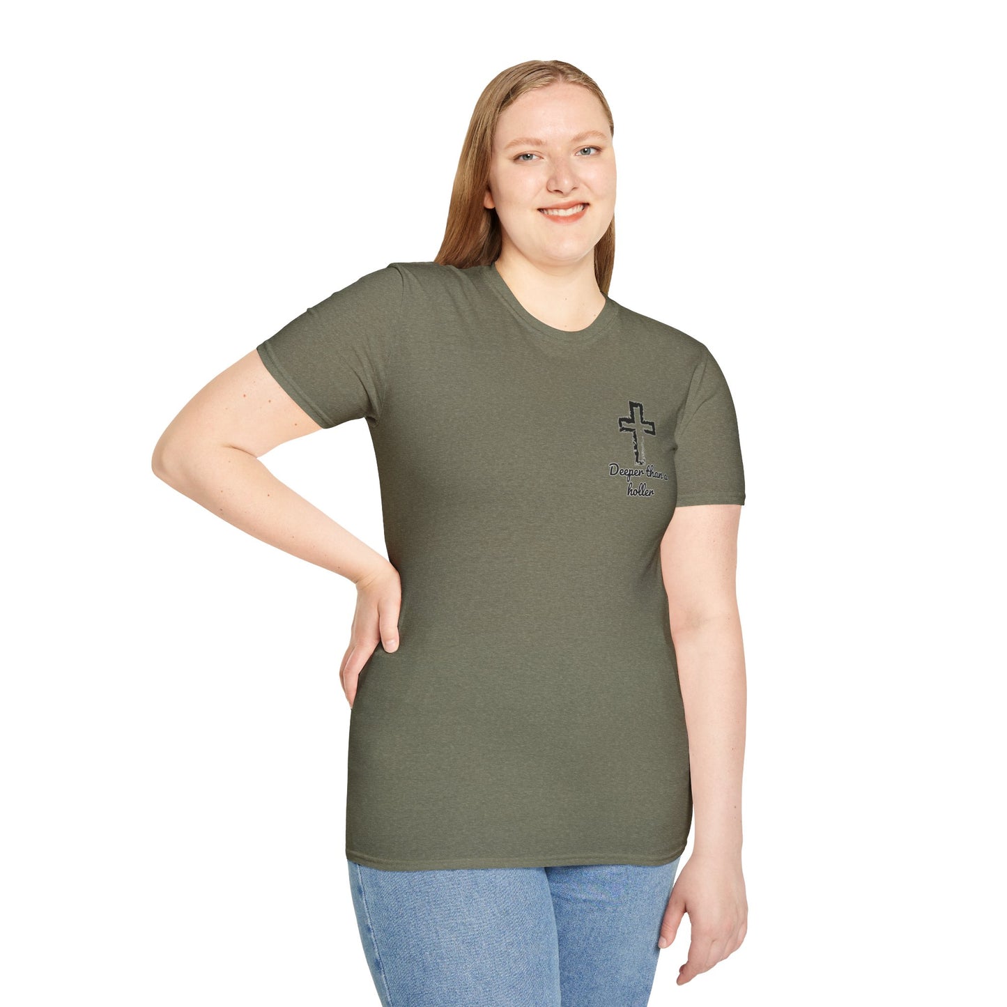 God’s Grace Runs Deeper Than Any Holler Christian Country Shirt – Faith Shirt with Mountain & Cross Back Design