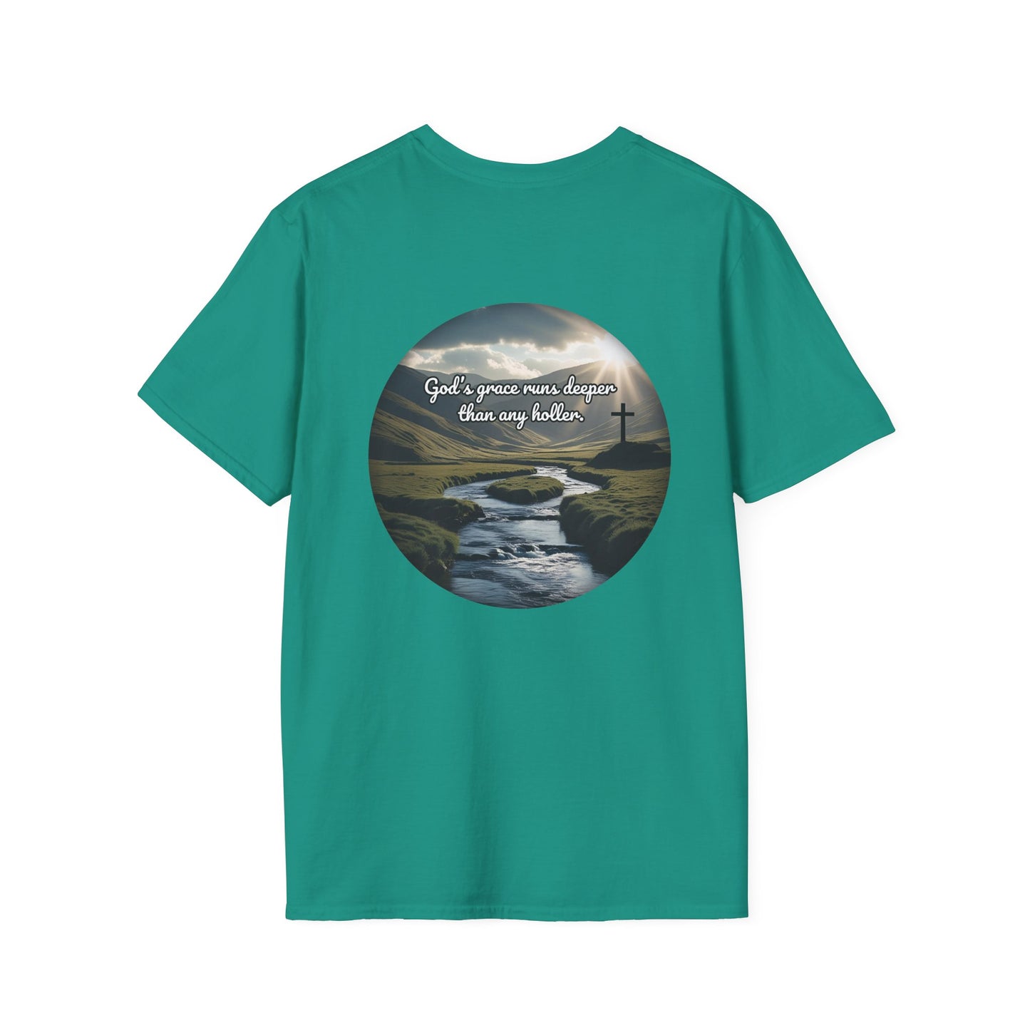 God’s Grace Runs Deeper Than Any Holler Christian Country Shirt – Faith Shirt with Mountain & Cross Back Design