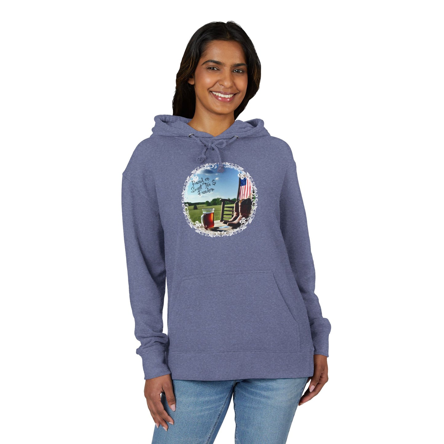 Sweet, Southern, and just a little savage. This French terry hoodie serves comfort with a side of attitude—because if you were raised on sweet tea and freedom, you already know you’re built different.