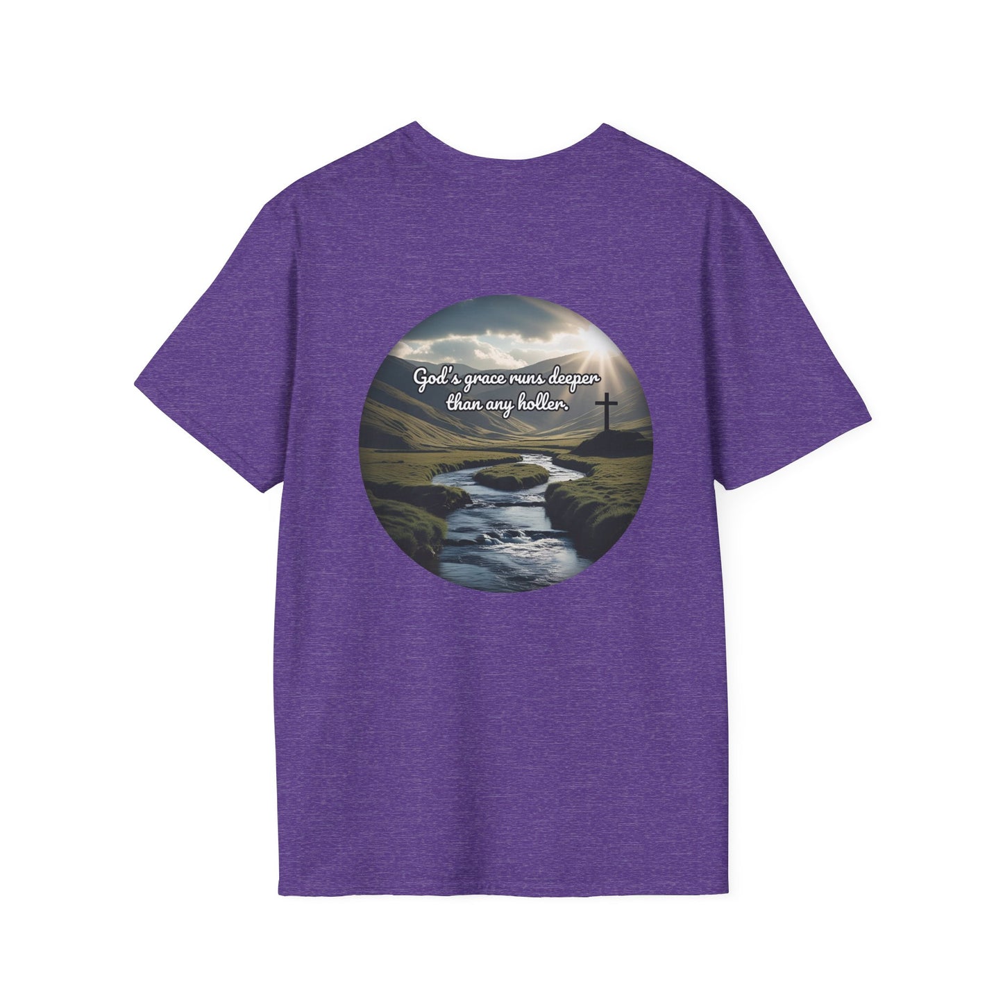 God’s Grace Runs Deeper Than Any Holler Christian Country Shirt – Faith Shirt with Mountain & Cross Back Design