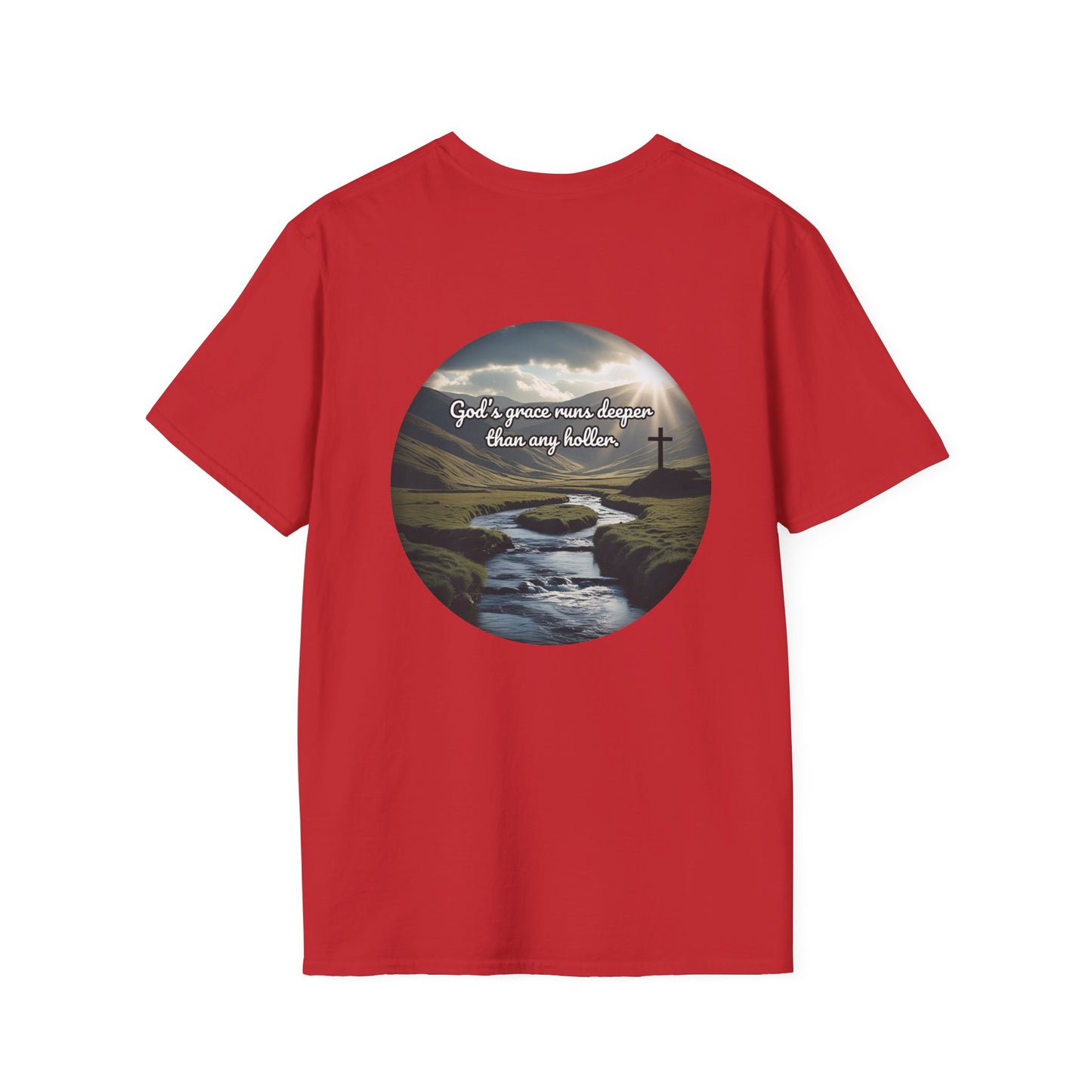 God’s Grace Runs Deeper Than Any Holler Christian Country Shirt – Faith Shirt with Mountain & Cross Back Design