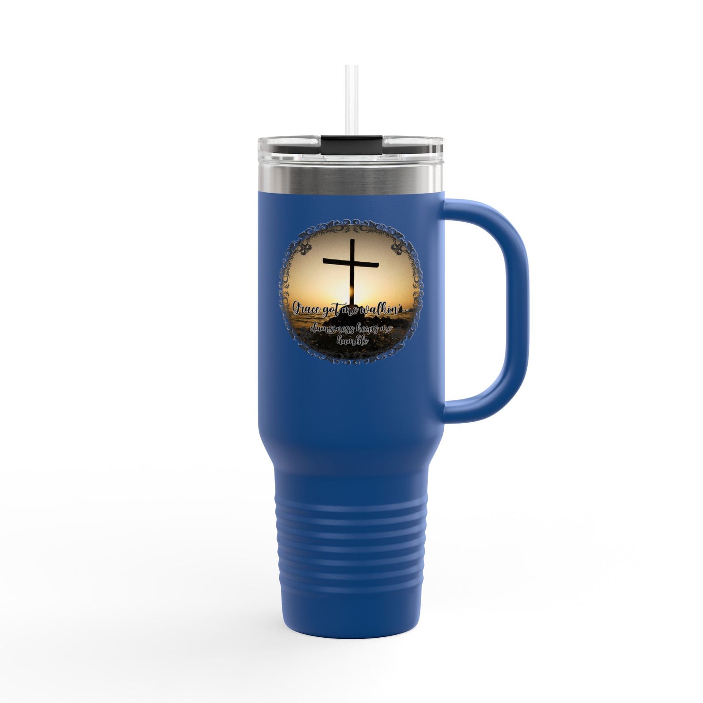 Grace Got Me Walking | 40oz Insulated Christian Travel Mug | Cross + Sun Design | 7 Colors