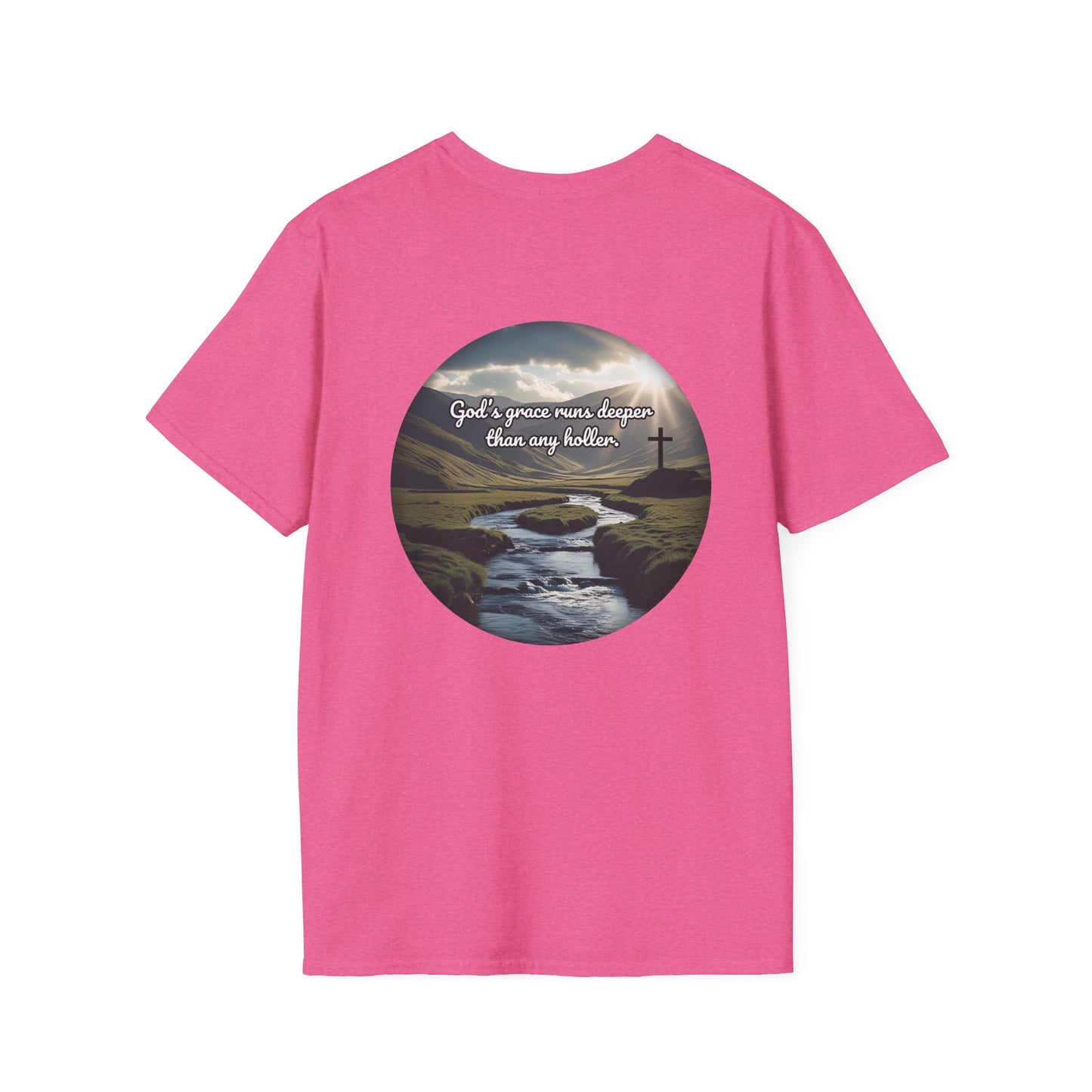 God’s Grace Runs Deeper Than Any Holler Christian Country Shirt – Faith Shirt with Mountain & Cross Back Design