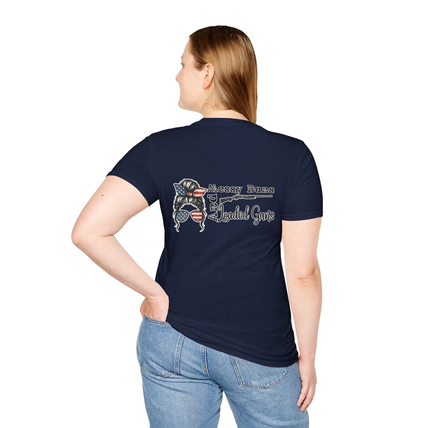 Messy bun high. Flag flyin’. Triggered by stupidity. This tee is for the fierce, the free, and the fed up. USA shades on. Sass level: locked and loaded. 🇺🇸