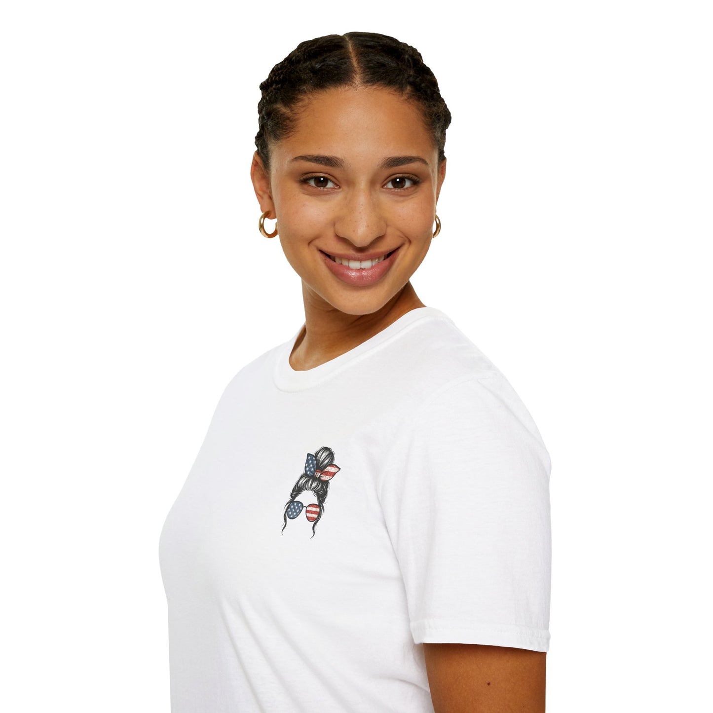 Messy bun high. Flag flyin’. Triggered by stupidity. This tee is for the fierce, the free, and the fed up. USA shades on. Sass level: locked and loaded. 🇺🇸