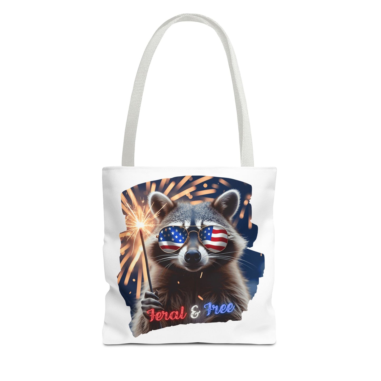 Chaos never looked so patriotic. This trash panda’s rocking flag shades, a sparkler, and zero chill. Feral. Free. Explosively American.