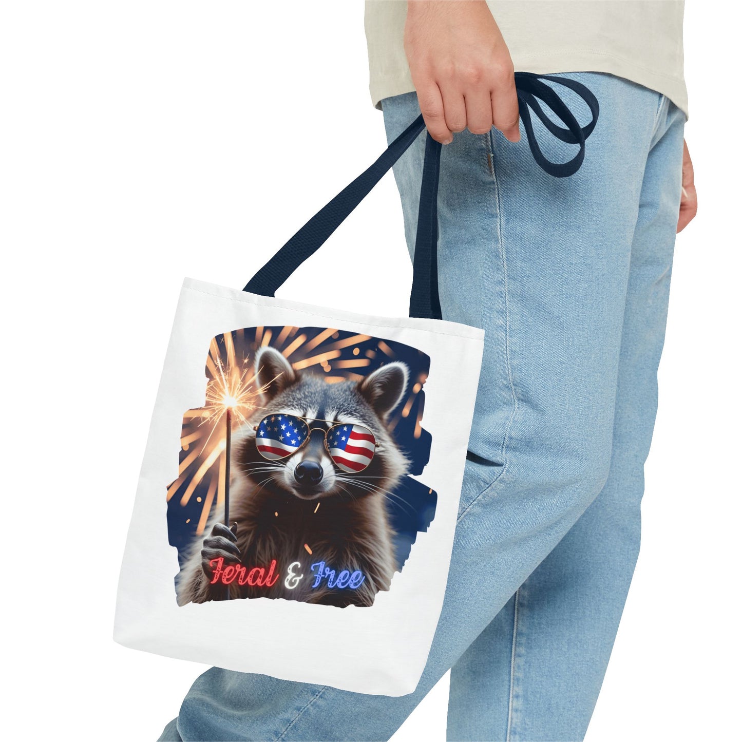Chaos never looked so patriotic. This trash panda’s rocking flag shades, a sparkler, and zero chill. Feral. Free. Explosively American.