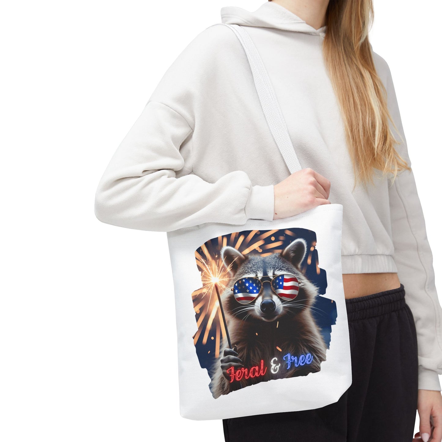 Chaos never looked so patriotic. This trash panda’s rocking flag shades, a sparkler, and zero chill. Feral. Free. Explosively American.