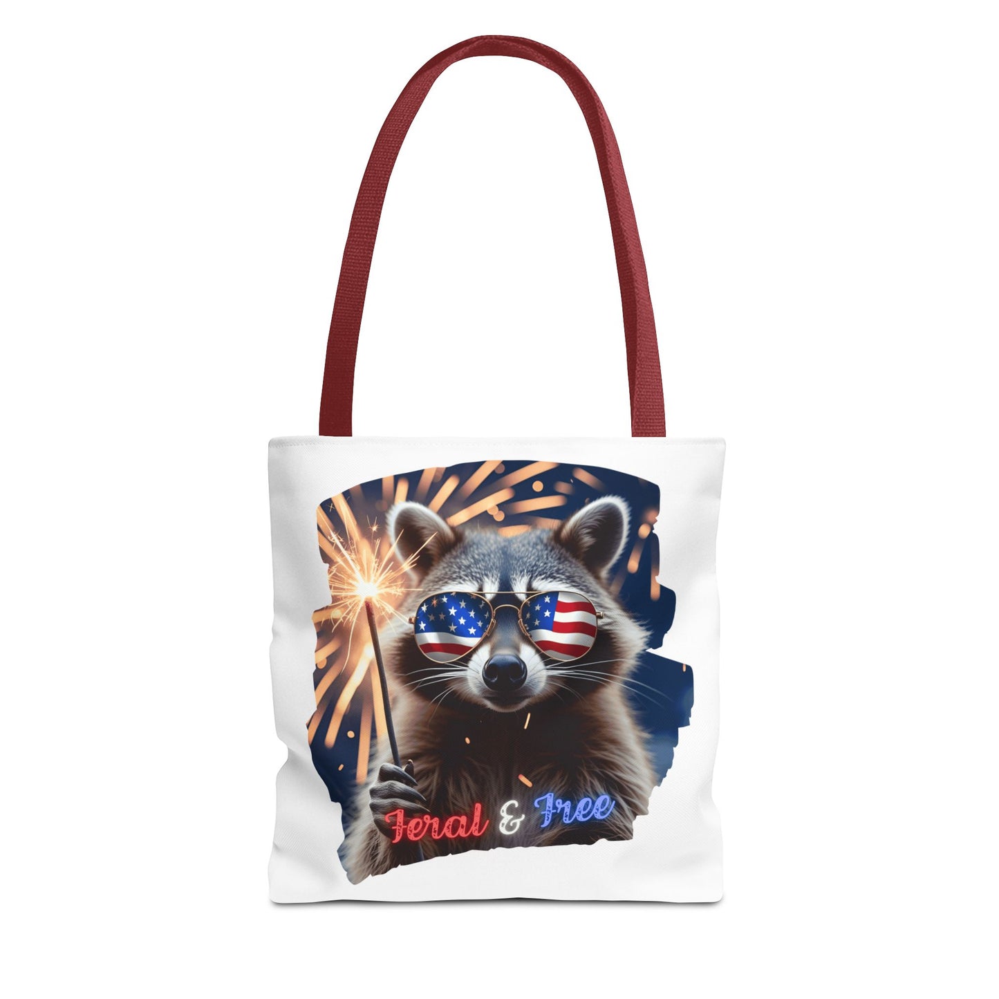 Chaos never looked so patriotic. This trash panda’s rocking flag shades, a sparkler, and zero chill. Feral. Free. Explosively American.