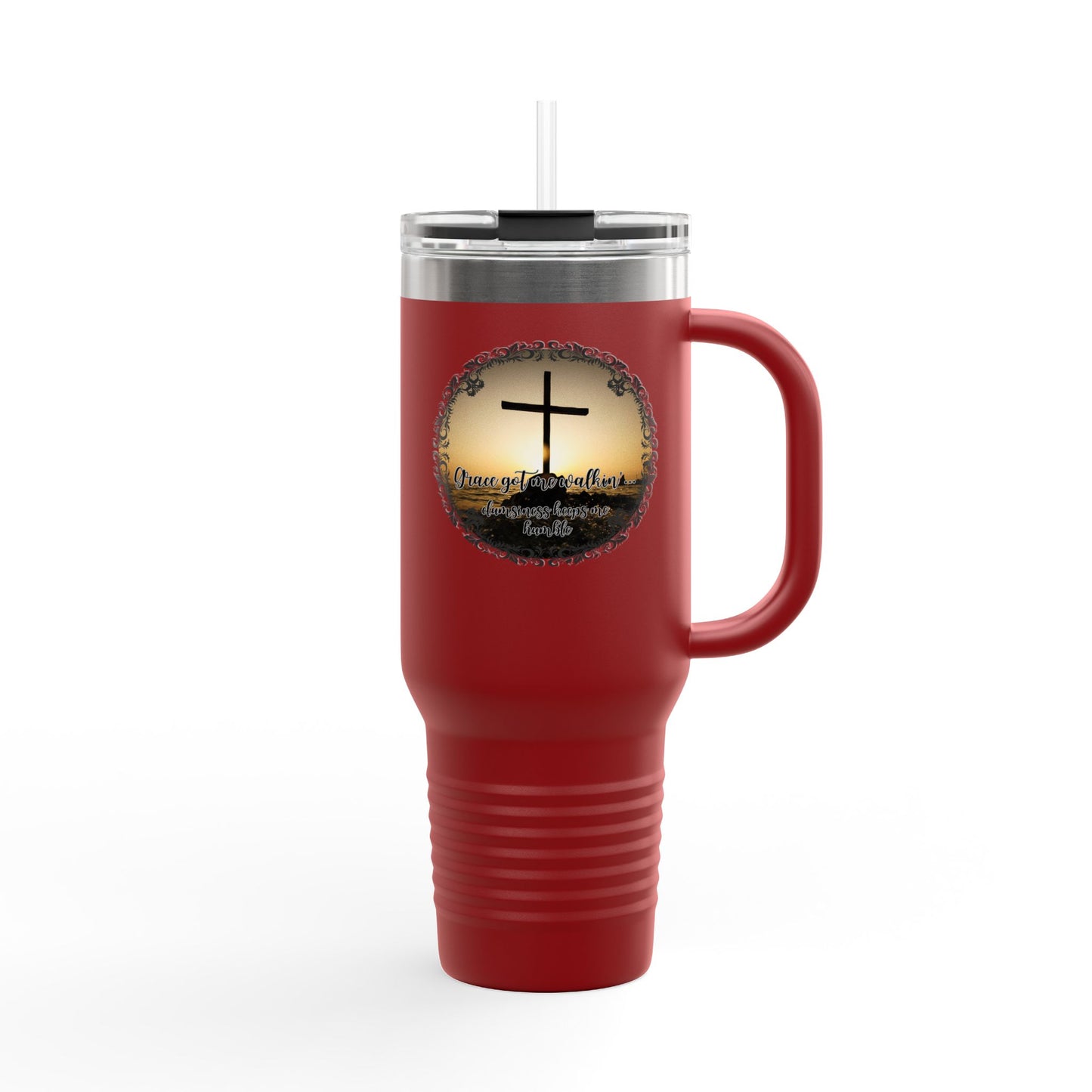 Grace Got Me Walking | 40oz Insulated Christian Travel Mug | Cross + Sun Design | 7 Colors