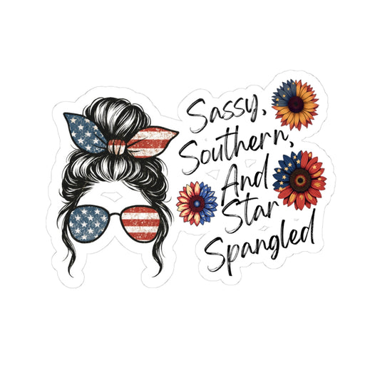 Add some attitude with this “Sassy, Southern, and Star Spangled” sticker! Bold, patriotic, and full of charm—perfect for water bottles, laptops, or wherever you show off your style.