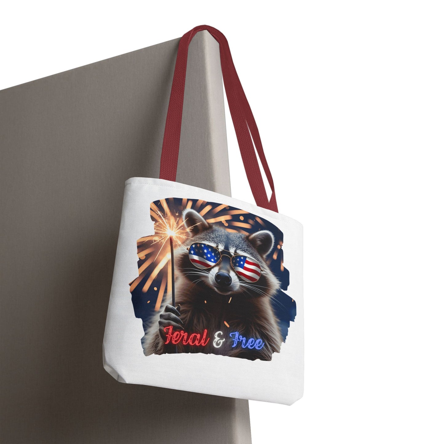 Chaos never looked so patriotic. This trash panda’s rocking flag shades, a sparkler, and zero chill. Feral. Free. Explosively American.