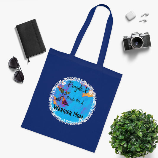 Fragile X Syndrome Warrior Mom Cotton Tote Bag, Eco-Friendly Shopping Bag, Gift for Moms, Inspirational Tote, Beach Bag, Durable Fabric