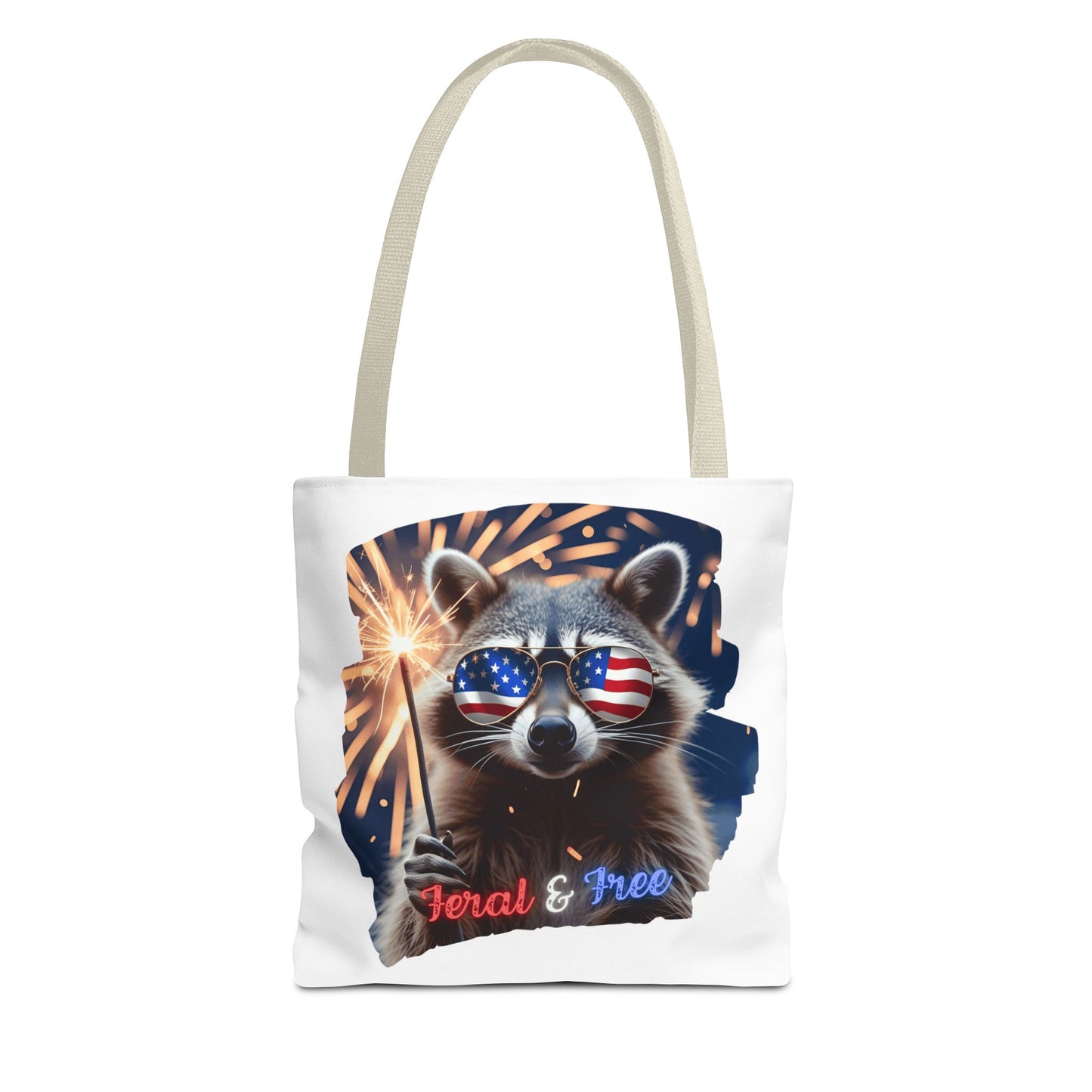 Chaos never looked so patriotic. This trash panda’s rocking flag shades, a sparkler, and zero chill. Feral. Free. Explosively American.