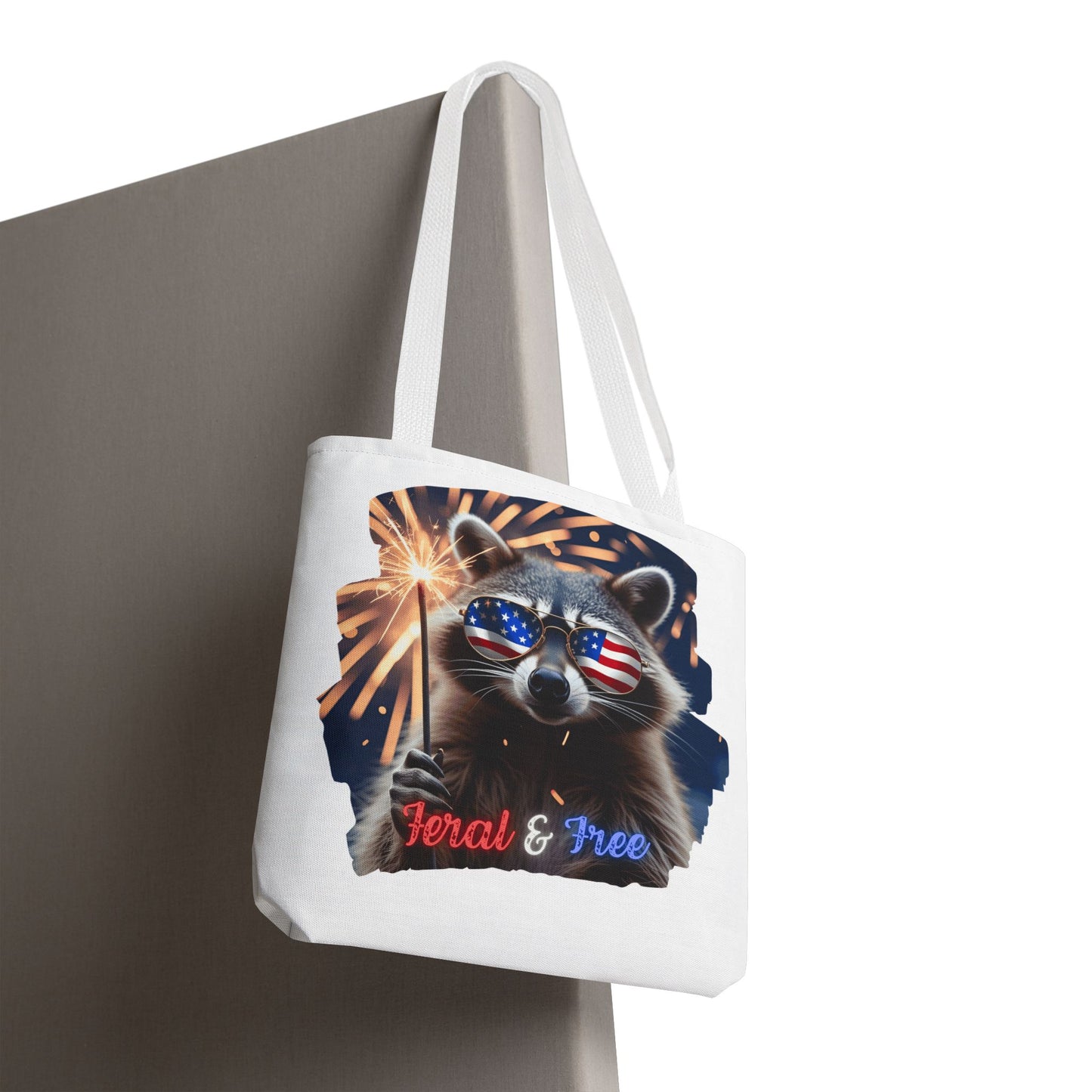 Chaos never looked so patriotic. This trash panda’s rocking flag shades, a sparkler, and zero chill. Feral. Free. Explosively American.