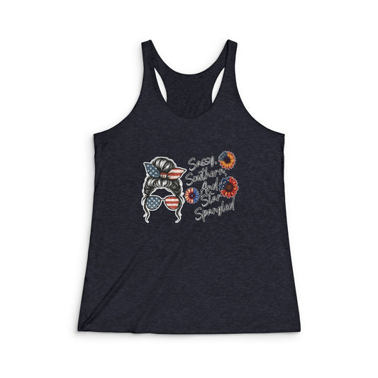Show off your bold Southern pride in this “Sassy, Southern, and Star Spangled” tank! Comfy, cute, and perfect for summer days, BBQs, and celebrating freedom with a little fire.