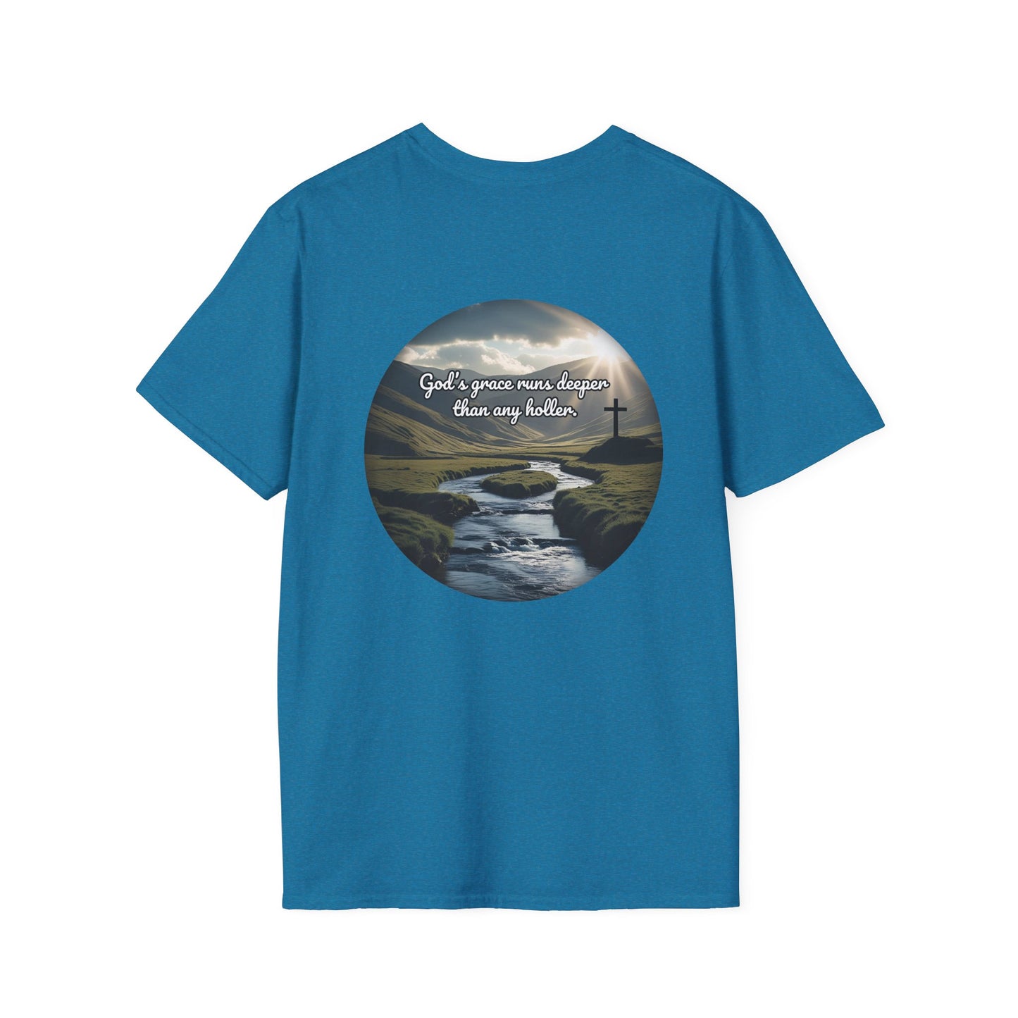 God’s Grace Runs Deeper Than Any Holler Christian Country Shirt – Faith Shirt with Mountain & Cross Back Design