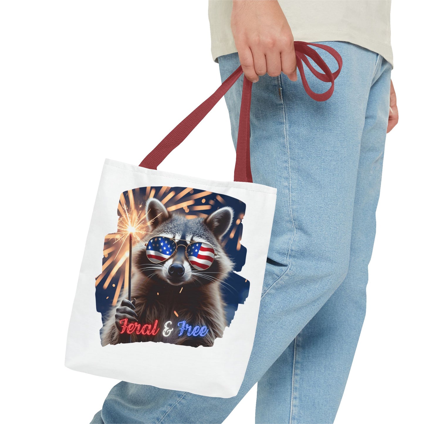 Chaos never looked so patriotic. This trash panda’s rocking flag shades, a sparkler, and zero chill. Feral. Free. Explosively American.