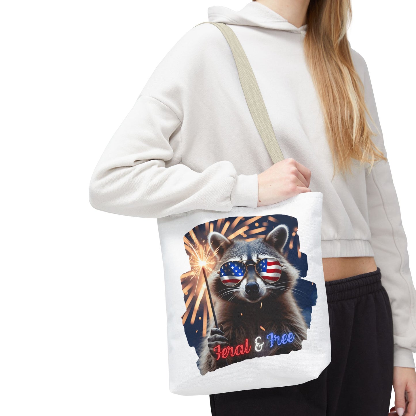 Chaos never looked so patriotic. This trash panda’s rocking flag shades, a sparkler, and zero chill. Feral. Free. Explosively American.