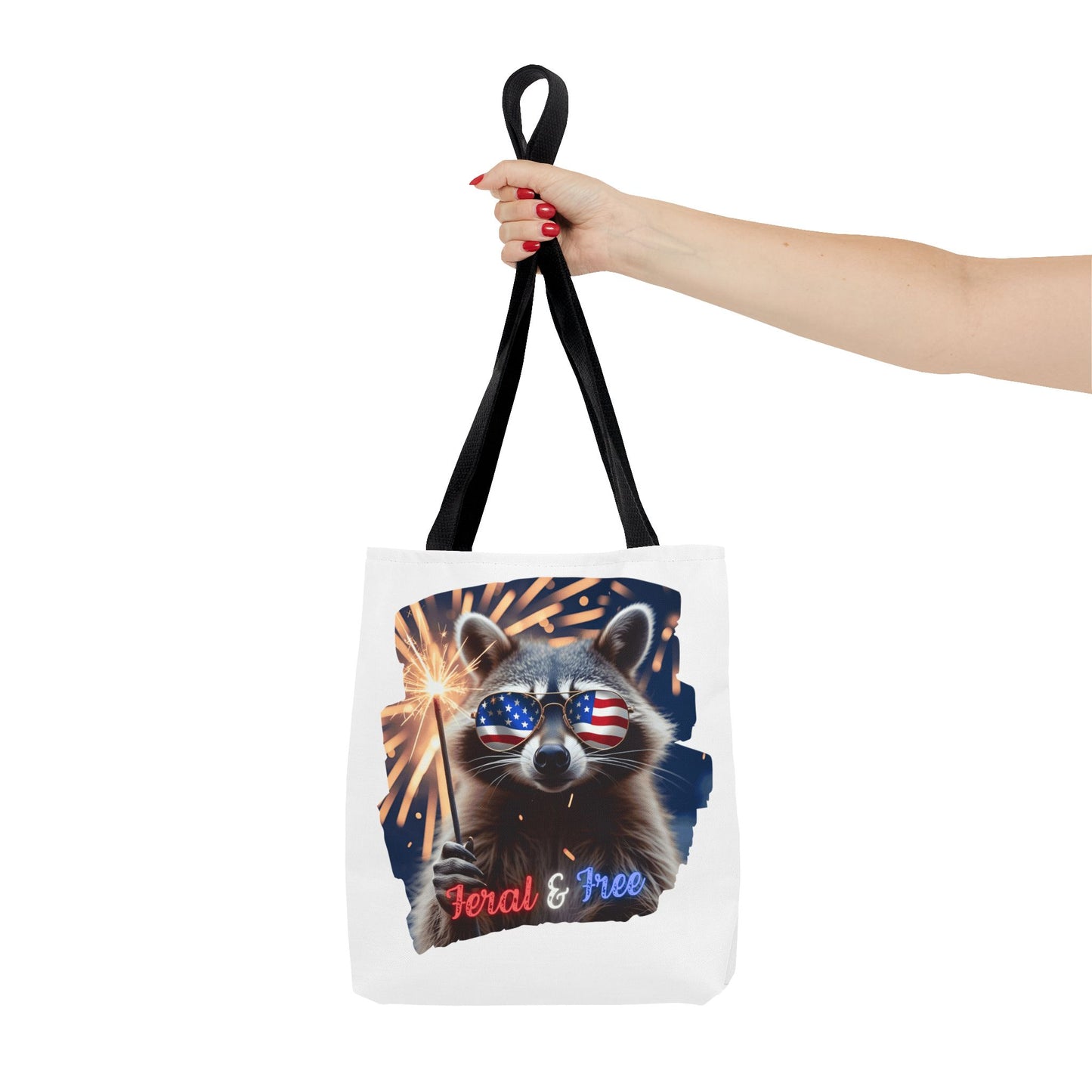 Chaos never looked so patriotic. This trash panda’s rocking flag shades, a sparkler, and zero chill. Feral. Free. Explosively American.