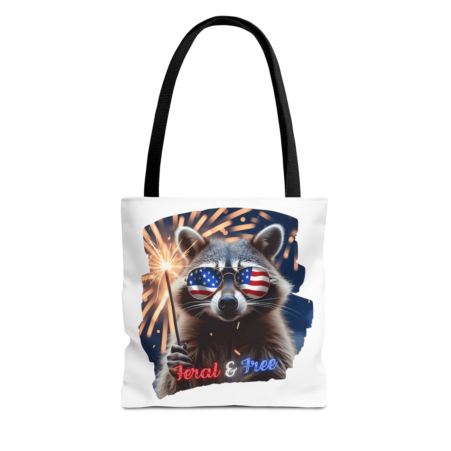 Chaos never looked so patriotic. This trash panda’s rocking flag shades, a sparkler, and zero chill. Feral. Free. Explosively American.